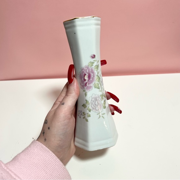 Vintage floral rose retro art deco small vase - Picture 2 of 7